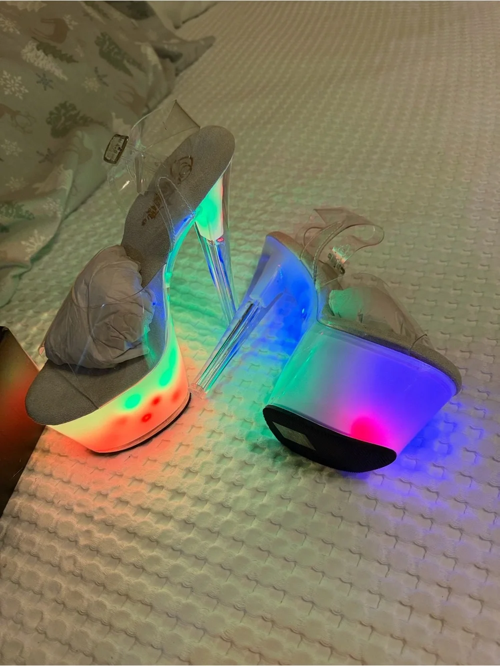 Pleaser Clear Platform Heels with Green Lighted Sole - Picture 6 of 9